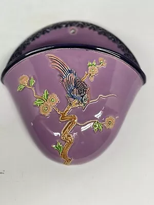 Vintage LDB Co. Czechoslovakia Majolica Bird Wall Pocket Or Planter Purple • $49.99