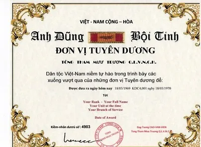 Republic Of Vietnam Gallantry Cross Of Gallantry Unit Citation Certificate • $18.95
