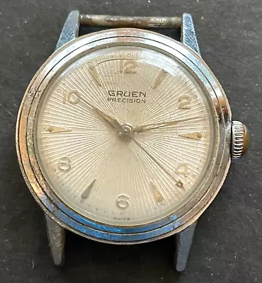 Vintage Gruen Precision Men's Watch Running Ticks Silver Case 31.4mm 17j Swiss • $39.95