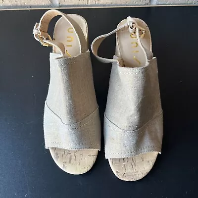 Unisa Unellayna Tan Fabric Textile Slingback 2.75   Cork Heel Sandals 8M • $18.95