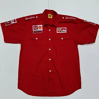 Vintage Ferrari Button Up Shirt Mens XL Red Mechanic Racing Cars Marlboro • $59.99