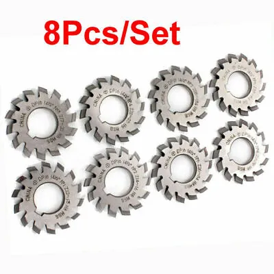 8 Pcs/Set Involute Gear Cutter DP8 DP10 DP16 DP20 DP22 PA14-1/2 HSS 8H Set No1-8 • £55.19