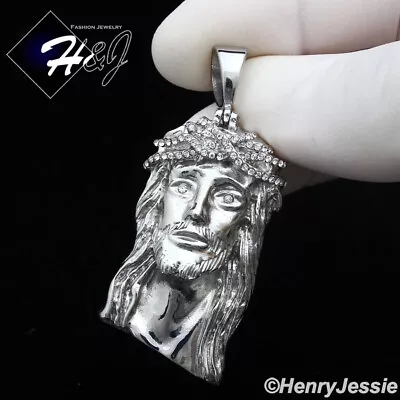 MEN's Stainless Steel ICY Bling Cubic Zirconia 3D Silver JESUS Face Pendant*P133 • $18.99