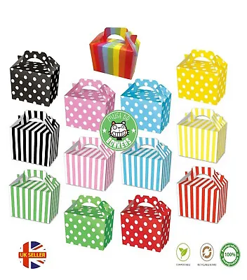 Party Boxes - Childrens Kids Polka Or Stripe Picnic Food Loot Treat Gift Box • £1.99