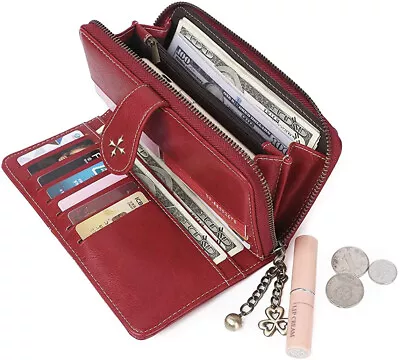 Vintage Women Wallet Oil Wax Leather Large Capacity Organizer Ladies Handbag • $12.99