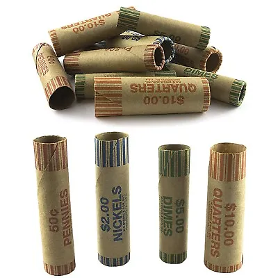 108 ROLLS PREFORMED ASSORTED COIN WRAPPERS TUBES Nickels Quarters Dimes Pennies • $10.95