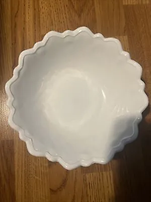 Indiana Harvest White Milk Glass Serving Bowl Cabbage Scalloped Footed 9  Dia • $15