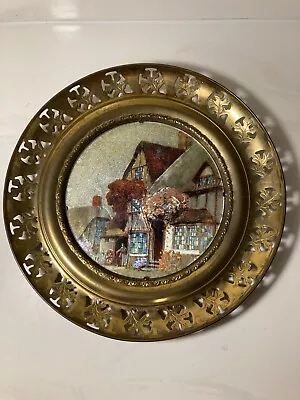 Vintage Brass Pierced Frame Foil Cottage Picture Wall Hanging Made In England • $14