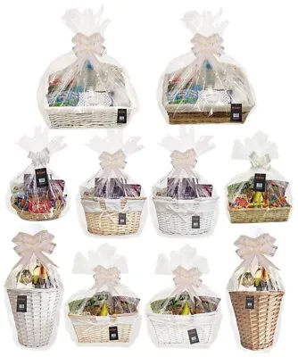 Make Your Own Hamper Wicker Wine Basket Cellophane Wood Wool Bow Xmas Gift Set • £59.99