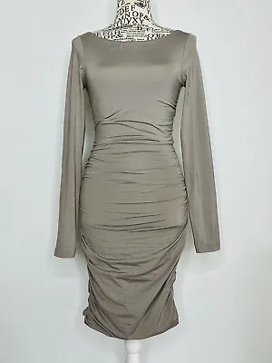Kookai Size 1 AU 10 Women's Dress Taupe Grey Stretch Ruched Bodycon Wiggle Sexy • $24.99