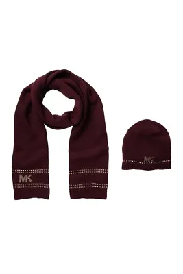 Michael Kors Stud Stripe Hat Scarf Set Cordovan Silver Retail Price $88 New • $23.99