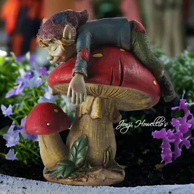 Pixie Asleep On Mushroom Garden Ornament Lawn Home Decor Gift Fantasy Myth Elf • £13.90