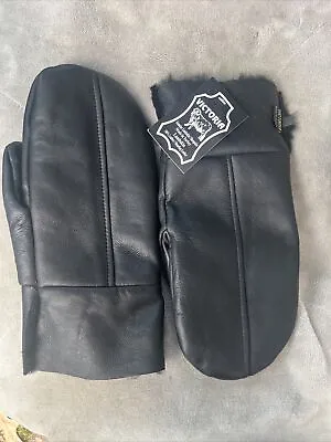 New Real Genuine Sheepskin Shearling Leather Outdoor Mittens Unisex Black Xl • $28.88