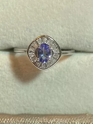 925 Sterling Silver Natural .80 Carat D Color Tanzanite Zirconia Diamonds Ring • £28.92