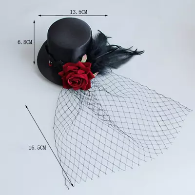 Lady Gothic Small Top Hat Black Veil Hair Clip Punk Feather Flower Accessories • $15.38