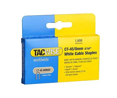 TACWISE CT45 8mm WHITE CABLE TACKER STAPLES 1000 PER BOX FITS CABLE TACKERS • £6.32