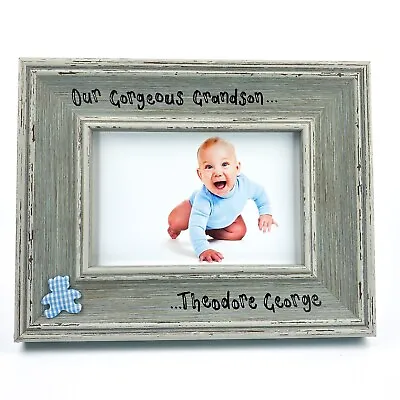 Our Gorgeous Grandson Personalised Vintage Blue Photo Frame Gift For Nan Grandad • £13.49