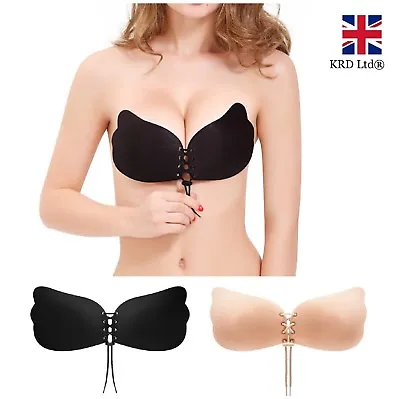 £4.99 • Buy SILICONE STRAPLESS BRA Backless Push Up Adhesive With Drawstrings Invisible UK