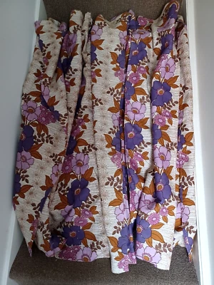 £35 • Buy Vintage Retro 70`s Floral Flower Power Acrylic  Curtains 60  Wide X 53  Drop