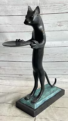 European Made Bronze Of Standing Cat Business Card Holder By Milo Sculpture Art • $234.50