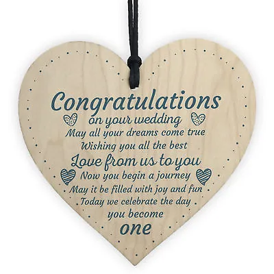 Wedding Gift Mr And Mrs Bridal Bridesmaid Gift Wood Heart Congratulations Plaque • £3.99