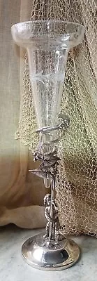 Antique Silver-Plate & Glass VaseChild Figure Holding Center 11.75  Meriden -A • $118