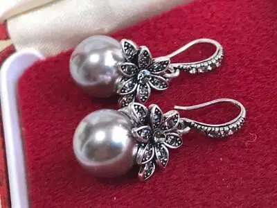 Art Deco Inspired Marcasite Style Crystal & Silver Faux Pearl Earrings • £6.99