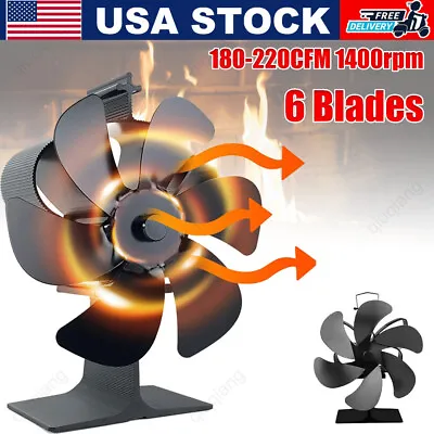 6 Blades Fireplace Stove Fan Heat Powered Stove Fan Eco Heater For Wood Burning • $25.95
