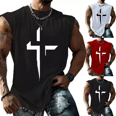 Mens Gym Sport Tank Vest Tops Sleeveless Bodybuilding Fitness Muscle Tee T-shirt • £4.24