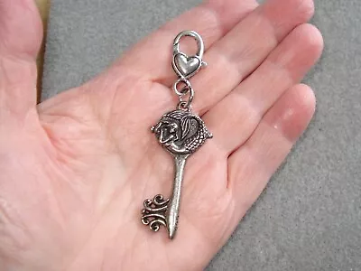 3  Drop Silver Pewter Mermaid Key On Heart Clasp Zipper Pull 2-sided Purse Charm • $14.99