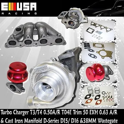 T3/T4 Turbo Charger +Cast Iron Manifold+Adj.Wastegate For 88-00 Civic D15/D16 • $359.99