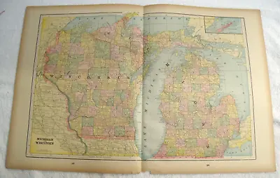 Vintage 1895 Michigan Map  21 X 14 Inch. USA • $24.95