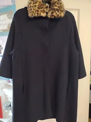 $55.31 • Buy ZARA KNIT Navy Blue Leopard Fur Collar Long Cardigan Coat Small
