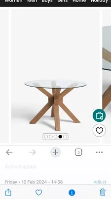 Next Natural Dark Oak Effect Oslo Solid Oak Glass Round 4 Seater Table RRP £475 • £200