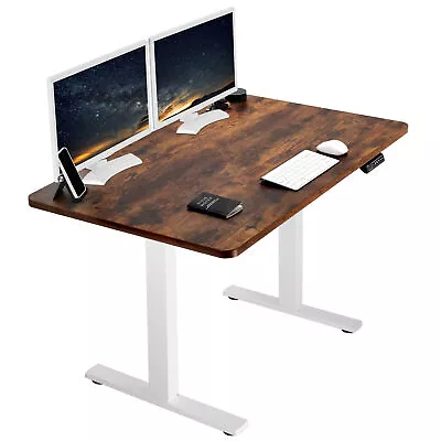 VIVO Electric 48  X 30  Stand Up Desk Rustic Vintage Brown Tabletop White Frame • $259.99