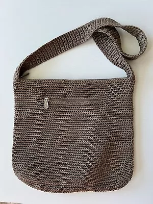 The Sak Taupe Crochet Handbag Tan Woven Purse Boho Shoulder Bag • $12.99