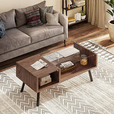 Coffee Table Tempered Glass Top Modern Center Table With Open Storage Shelf • $72.99