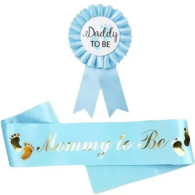 2 Packs Blue Baby Shower Mommy To Be Sash And Daddy To Be Badge Baby Boy Shower • $7.99