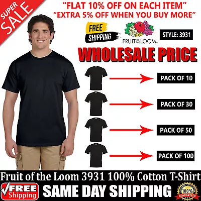 PACK OF 10 30 50 100 - FRUIT OF THE LOOM Adult Wholesale Blank T-Shirt - 3931 • $103.39