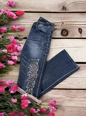 Cowgirl Tuff Semi Bootcut Jeans Y2K Rodeo Cowgirl Studded Western Rock Distress • $39.99