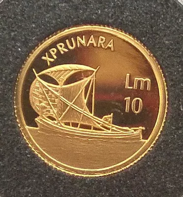 Malta 2002 Sailship  Xprunara  10 Liri Gold CoinProof • $148.50