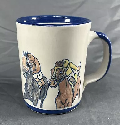 Vintage Louisville Kentucky Derby Horse Jockey Stoneware Pottery Coffee Mug • $15