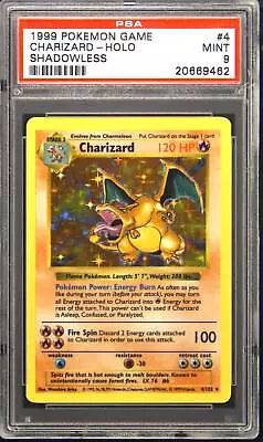 1999 Pokemon Base Set Shadowless 4 Charizard Holo Rare Pokemon TCG Card PSA 9 • $4699.99