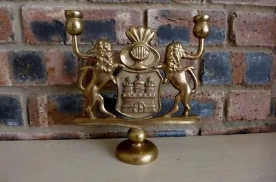 Vintage Brass Hanukkah Menorahs Jewish Candle Stick Holder Lion Heavy Over 2.3kg • £118