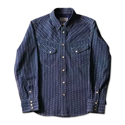 Annual Ring Vintage Indigo Discharge-printed Wabash Men's Striped Western Shirt • $72