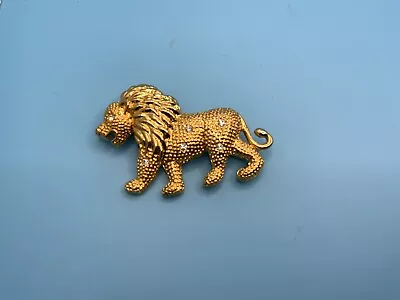 Vintage Super Shiny Gold Tone  Clear Rhinestones Lion Animal Brooch • $9