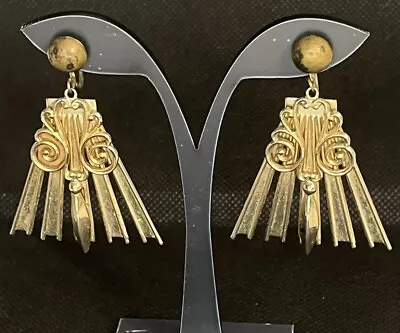 Vintage Gold Egyptian Wingback Earring 1940s Art Deco Screw Back Dangle Drop • $14.99