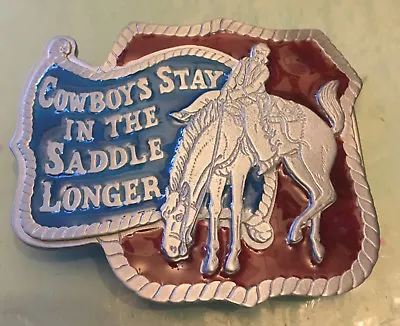 Cowboys Stay In Saddle Longer Belt Buckle New Approximately 3  X 2 3/4  • $7.50