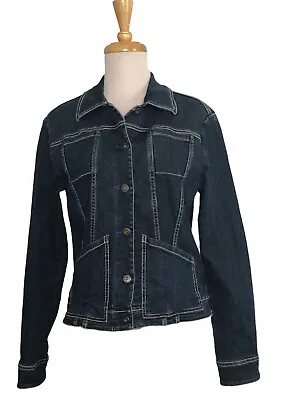 Lisa Valli Ladies Blue Denim Jacket Size 14 - Buttoned Fitted Waist 4 Pockets • $39.95