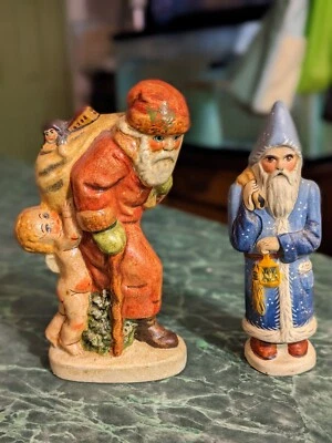 $225 • Buy Vaillancourt Folk Art Father Christmas Santa Figurine Set Chalkware